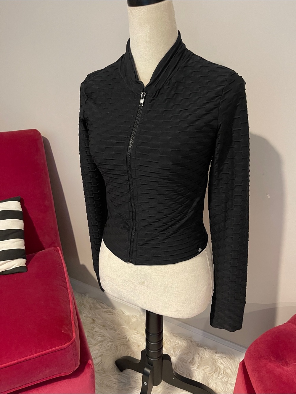 Booty by Brabants Chrome Black Textured track Zip-Front Women's Jacket VHTF